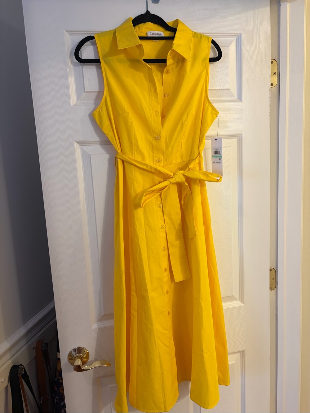 Calvin Klein Bright Yellow Sleeveless Button-Front Midi Dress